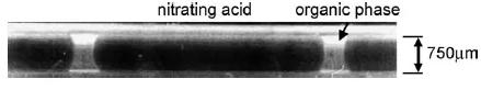 圖11. 在毛細(xì)管微反應(yīng)器中帶有硝酸和有機(jī)相塞的液-液兩相活塞流